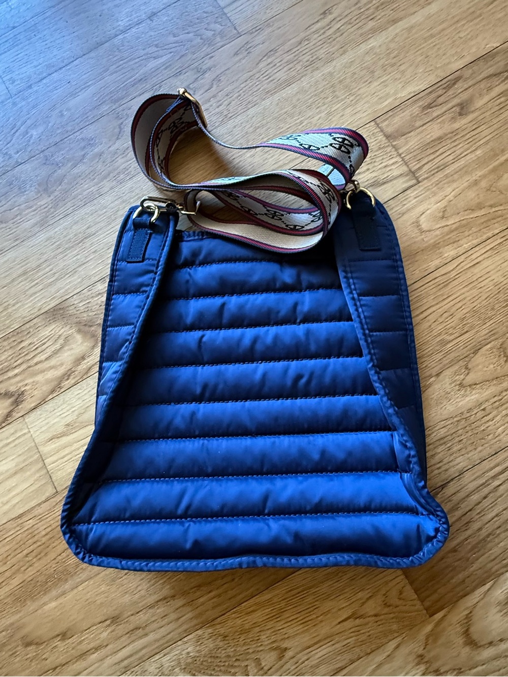 ah dorned Quilted Navy Crossbody Bag with Adjustable Stripe Strap - Picture 2 of 3